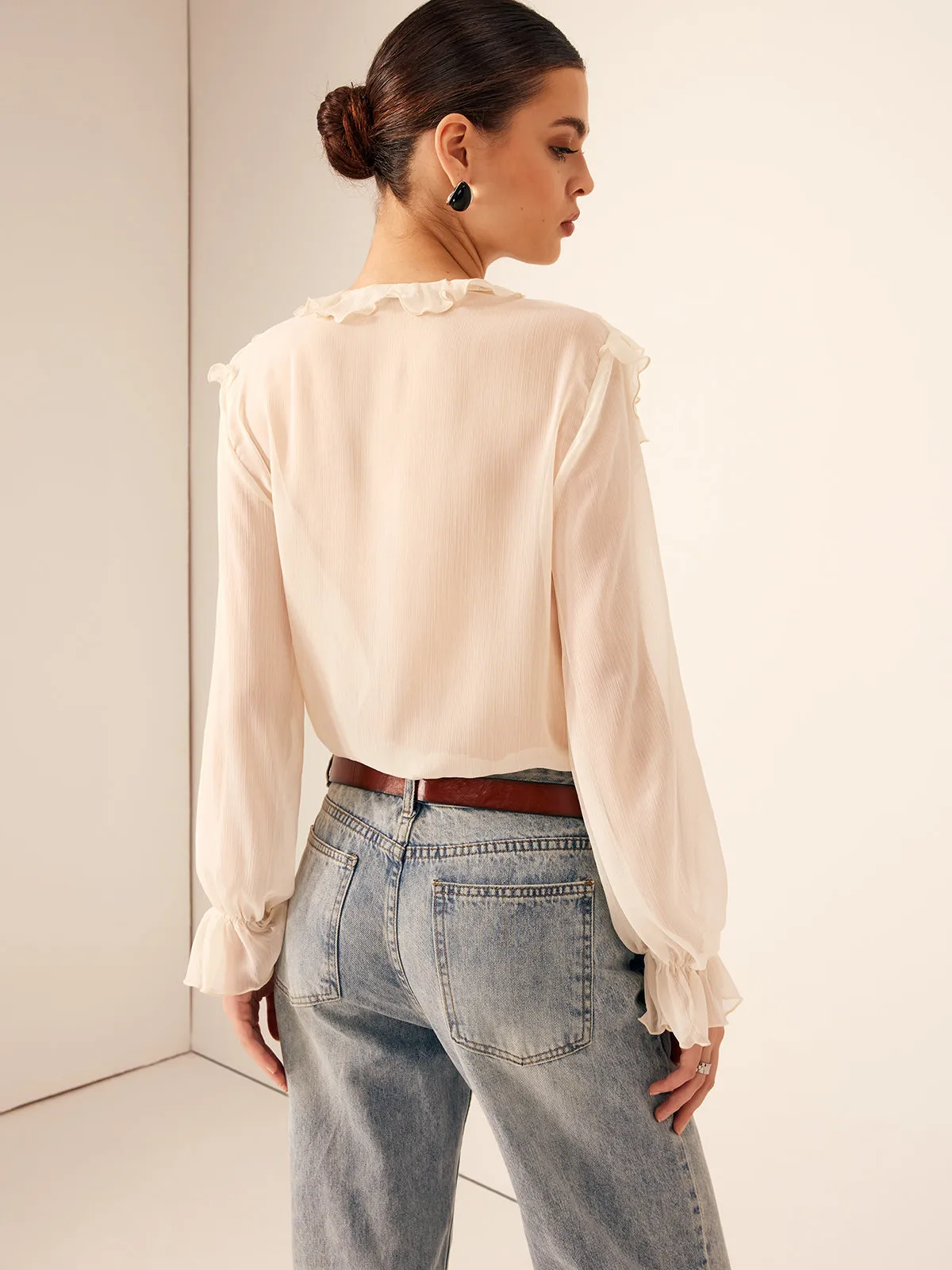 Ruffle Chiffon Breasted Blouse