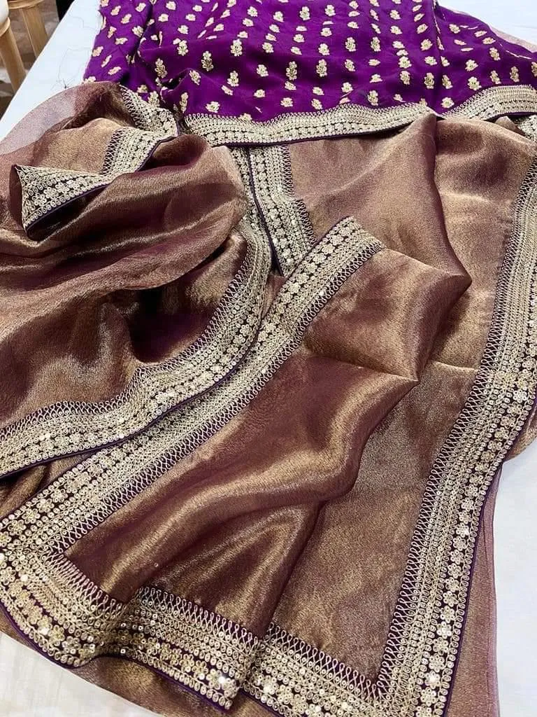 Sabya inspired Designer Tissue Silk Embroidered Saree