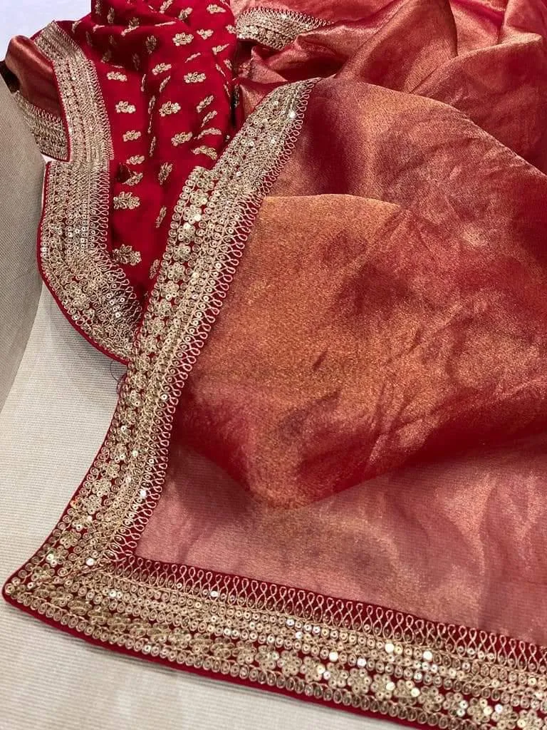 Sabya inspired Designer Tissue Silk Embroidered Saree