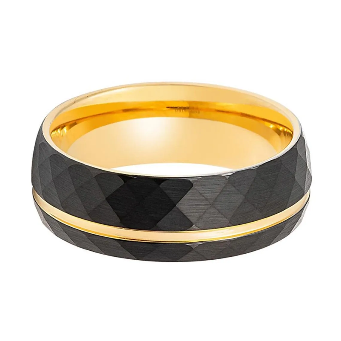 SAMSON | Gold Tungsten Ring, Gold Off-Center Groove, Domed