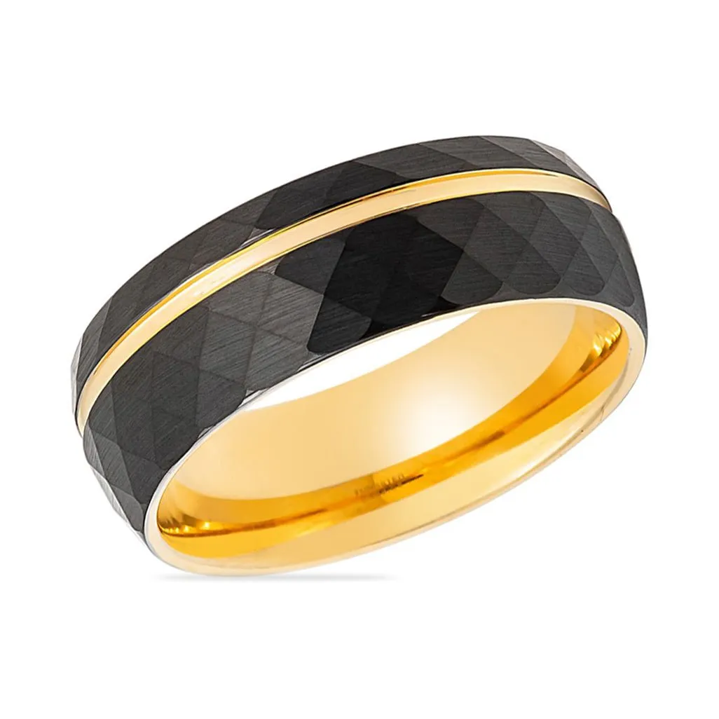 SAMSON | Gold Tungsten Ring, Gold Off-Center Groove, Domed