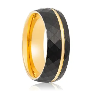 SAMSON | Gold Tungsten Ring, Gold Off-Center Groove, Domed