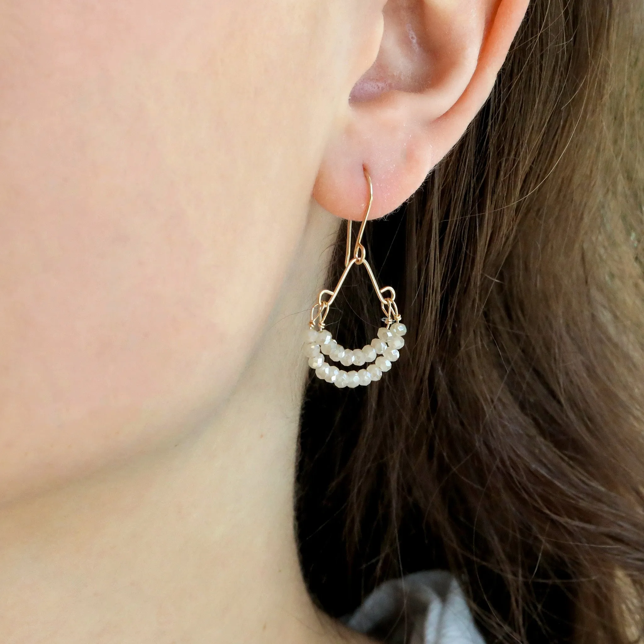 Sandy Quartz Beaded "Double Hoop" Earrings