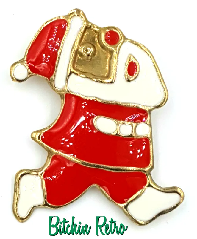 Santa Claus Pin and Rhinestone Christmas Tree Earrings Set, Vintage
