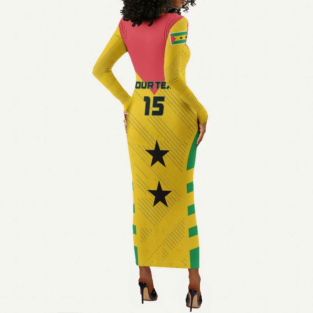 Sao Tome and Principe Football Custom Long Sleeve Bodycon Dress Sporty Style - Yellow Color LT15