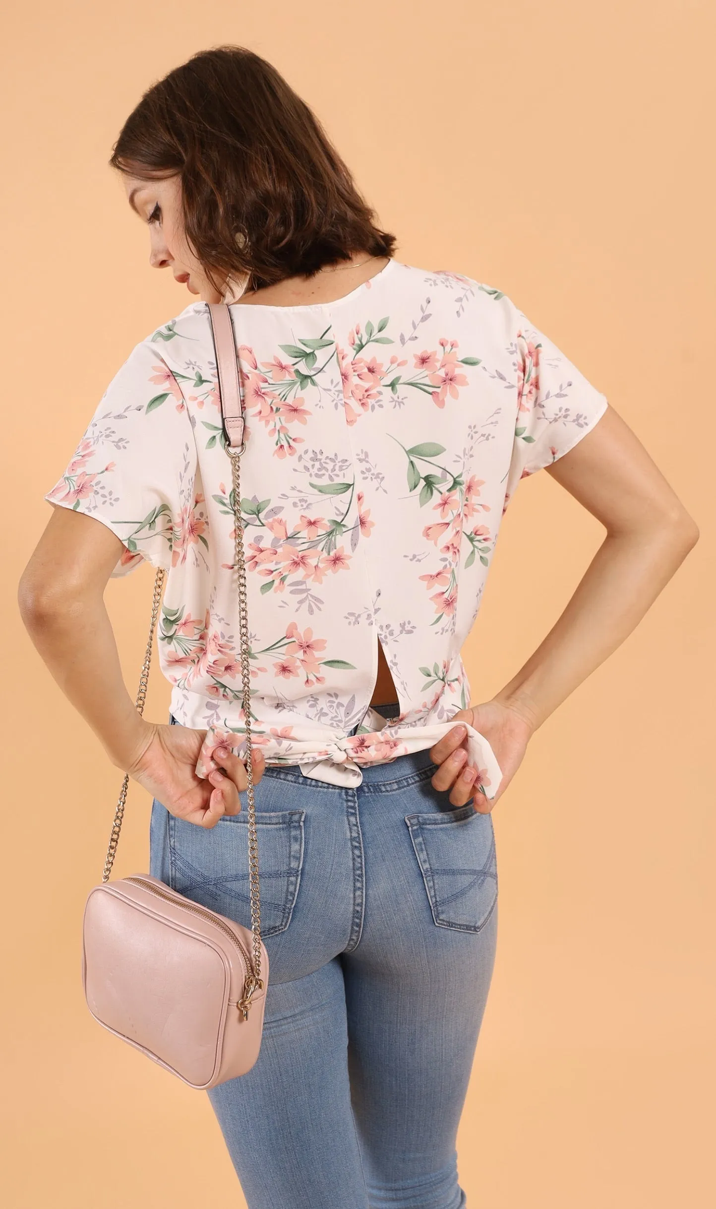 SARA Floral Flutter-Sleeve Top (White)