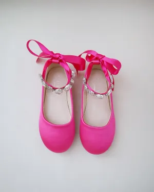 Satin Ballet Flats with Navette Cluster Rhinestones