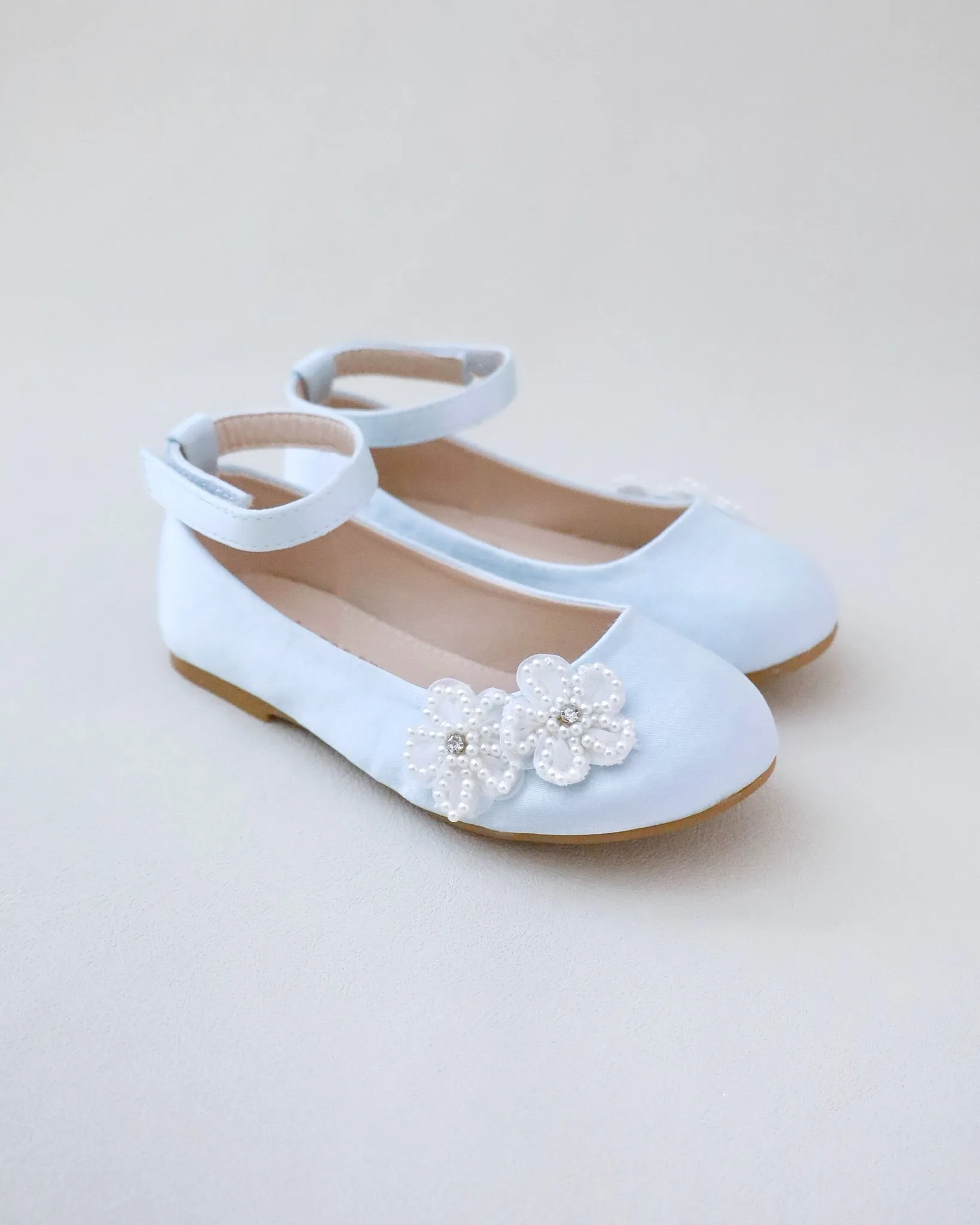 Satin Flower Girls Ballet Flats with All Pearls Chassia Flowers