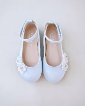 Satin Flower Girls Ballet Flats with All Pearls Chassia Flowers