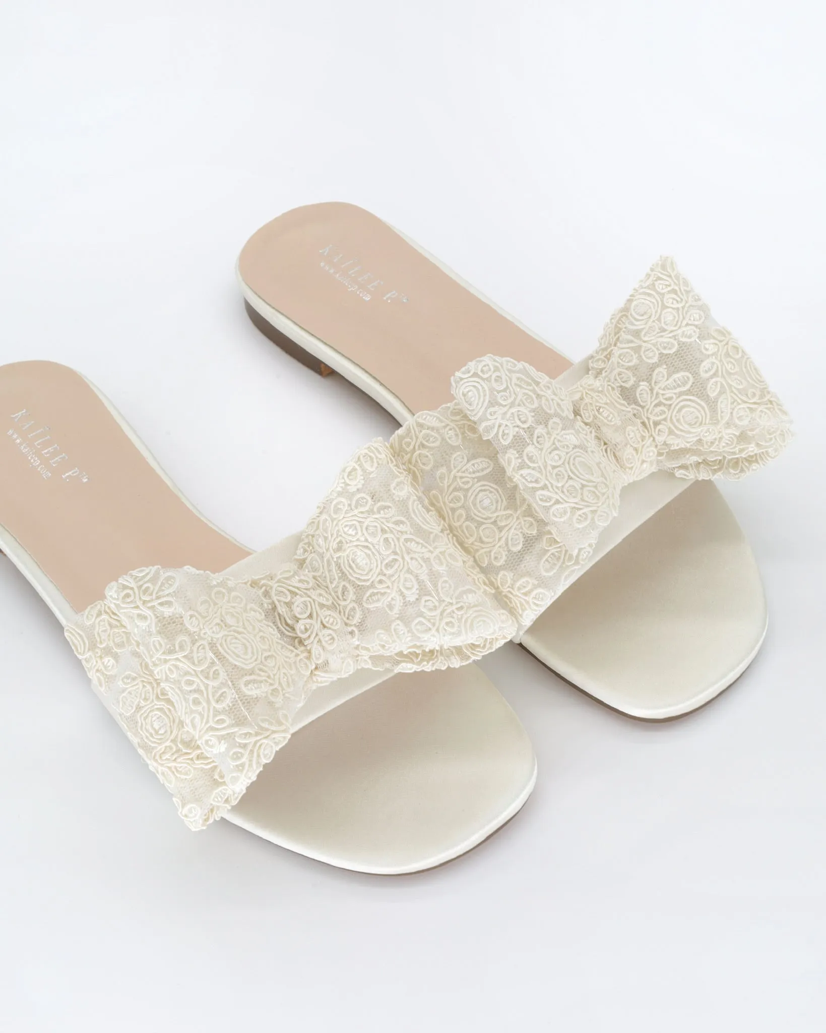 Satin Slip on Sandals with with Oversized Crochet Bow