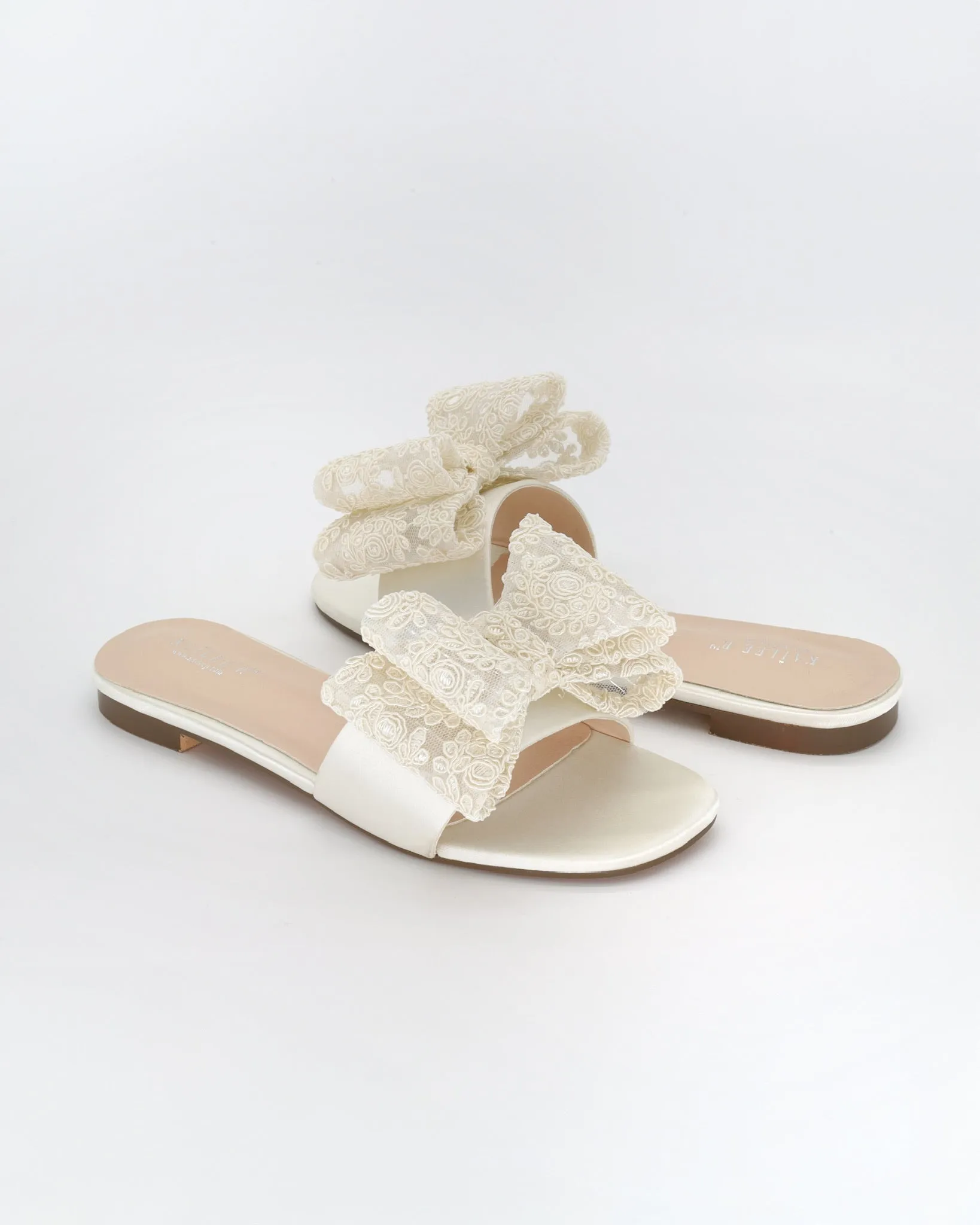 Satin Slip on Sandals with with Oversized Crochet Bow