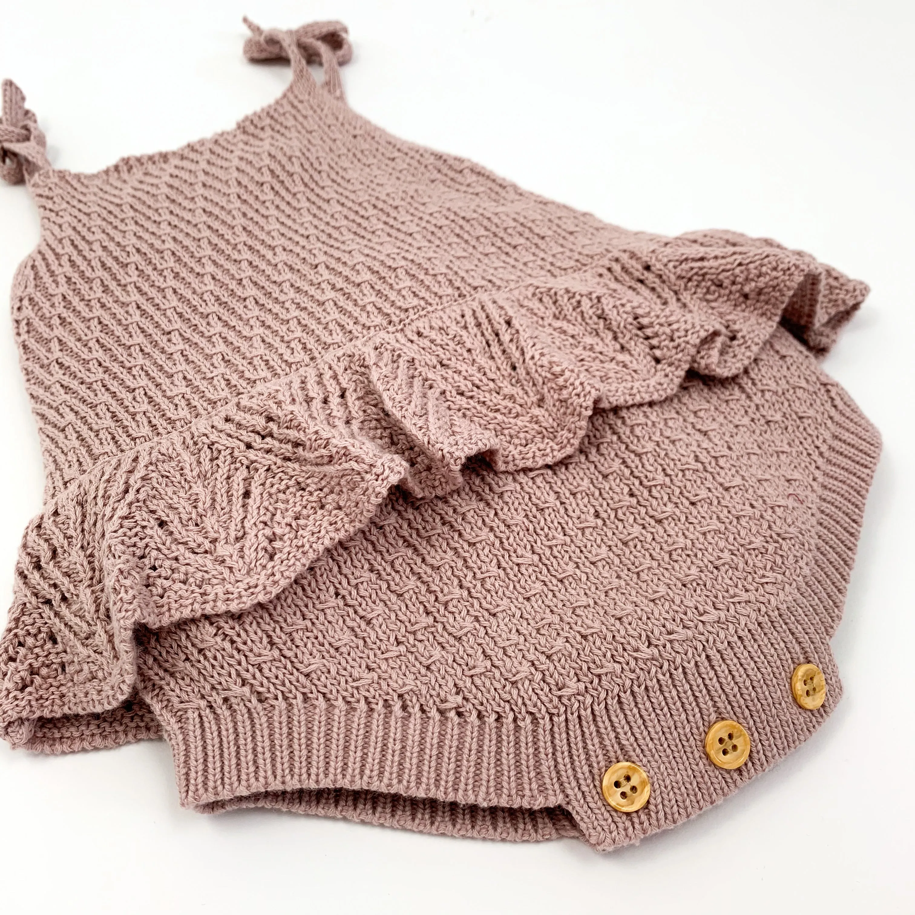Scallop Frill Knitted Romper - Mauve/ pink
