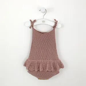 Scallop Frill Knitted Romper - Mauve/ pink