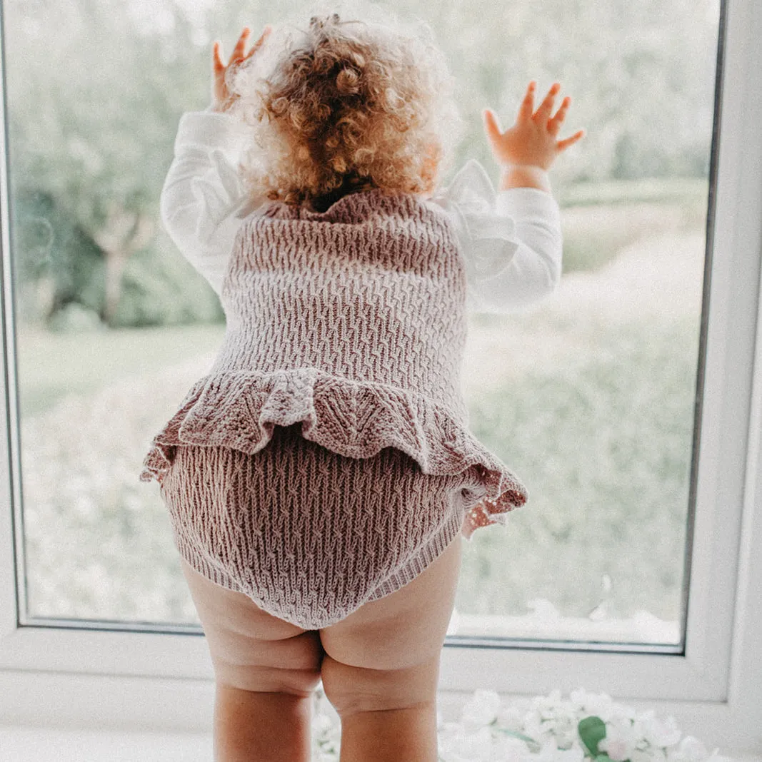 Scallop Frill Knitted Romper - Mauve/ pink
