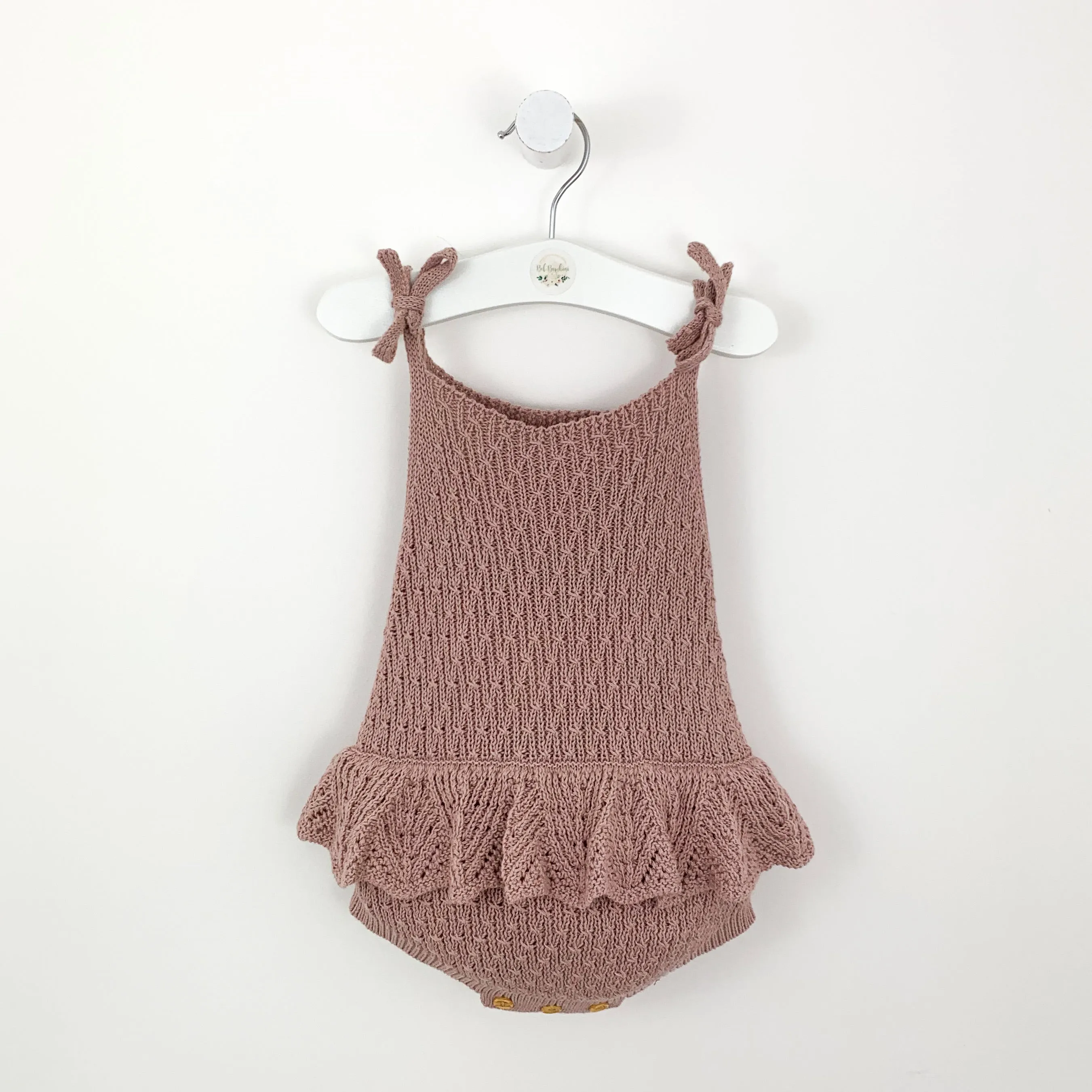 Scallop Frill Knitted Romper - Mauve/ pink