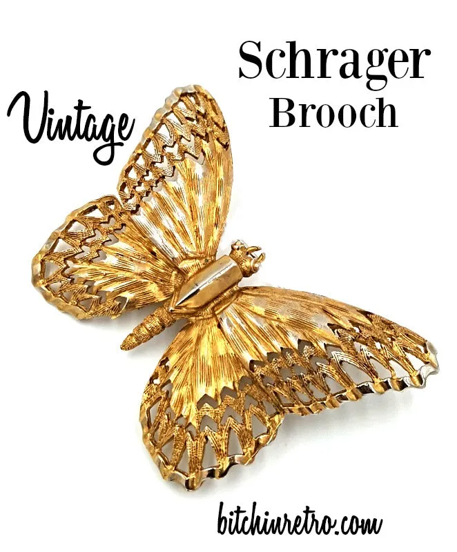 Schrager Vintage Butterfly Brooch with Amazing Details Circa 1960's