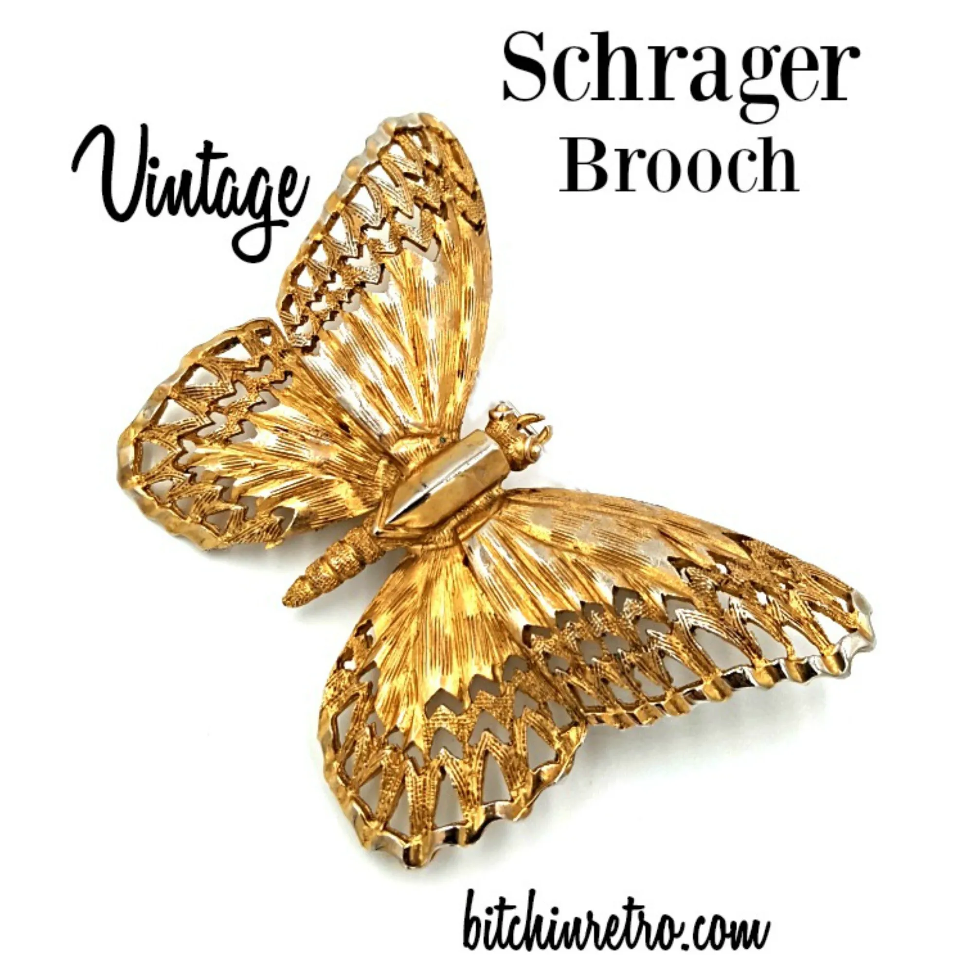 Schrager Vintage Butterfly Brooch with Amazing Details Circa 1960's