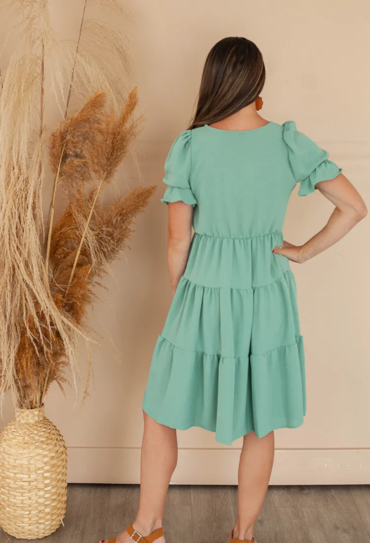 Selina 3 Tier Dress in Sage