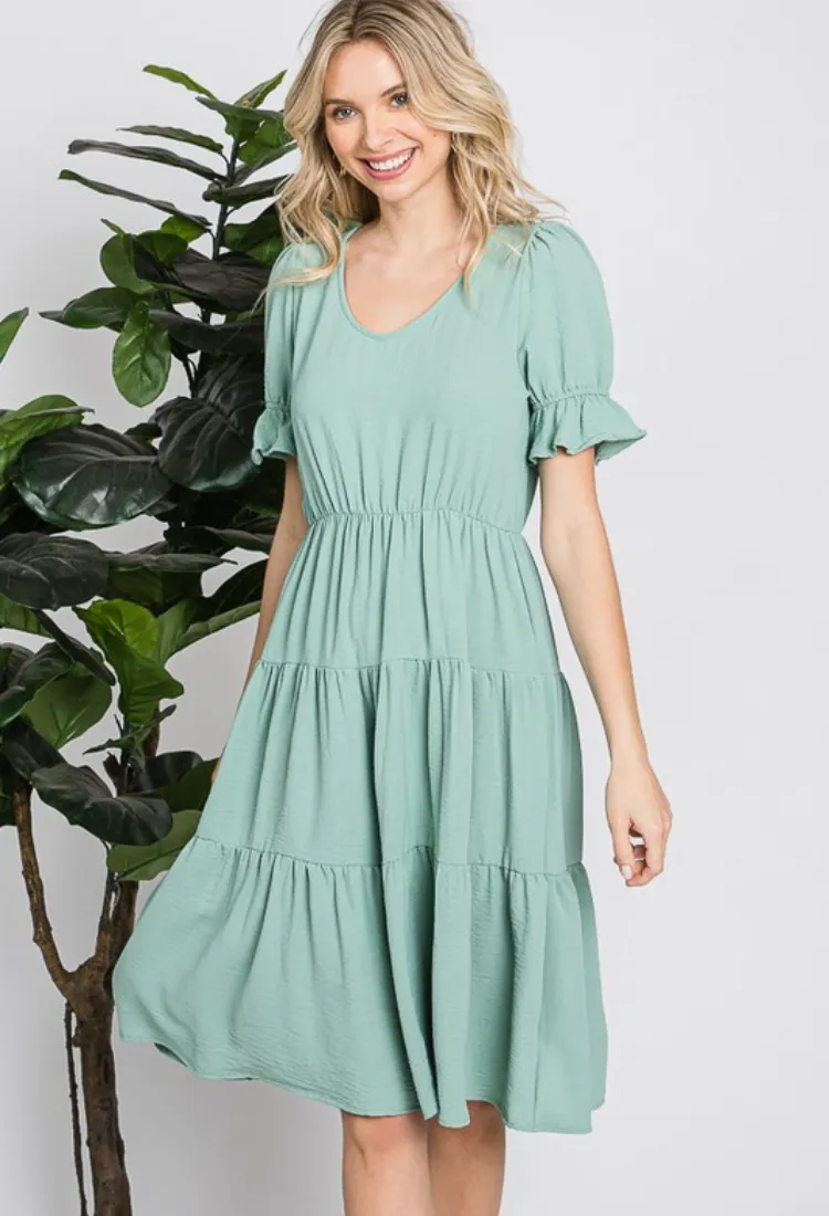 Selina 3 Tier Dress in Sage