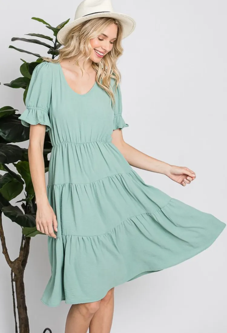 Selina 3 Tier Dress in Sage