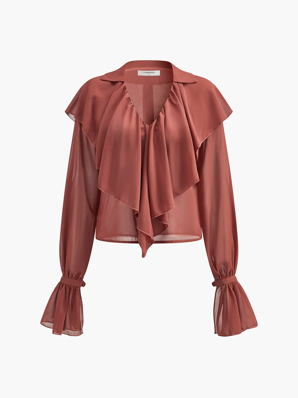 Semi-Sheer Chiffon Ruffle Blouse