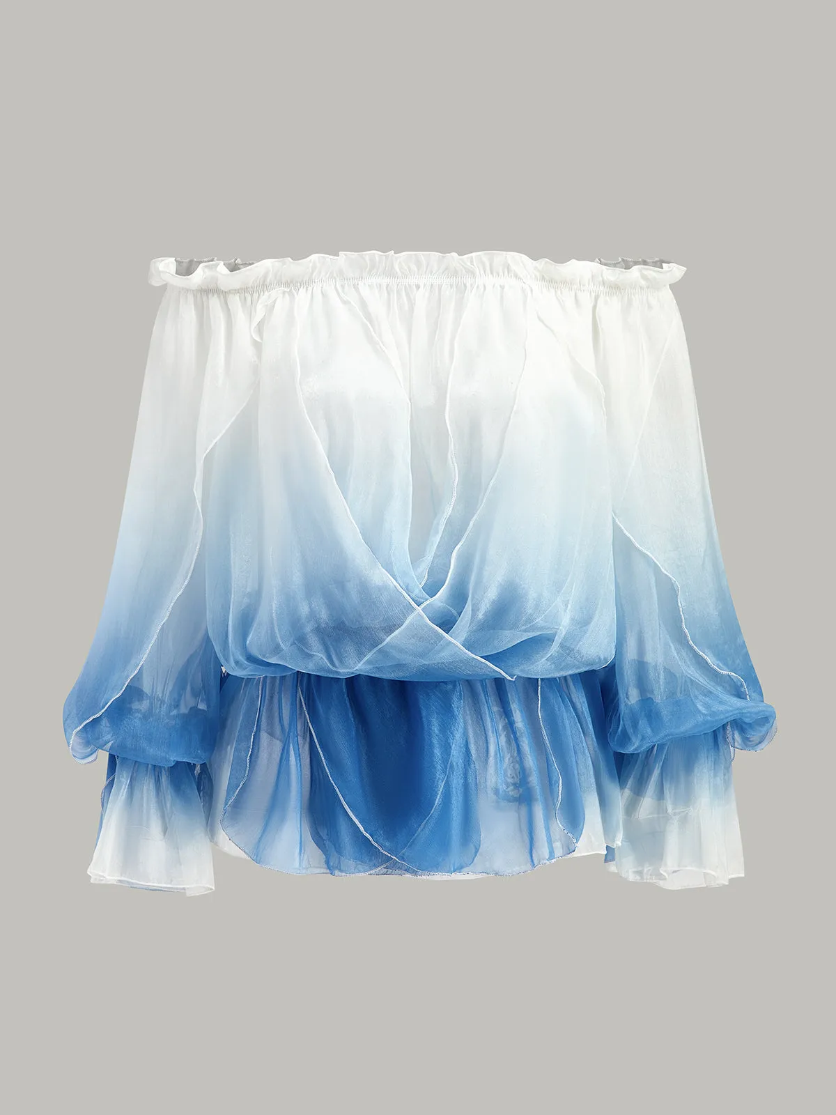 Semi-Sheer Gradient Floral Off-Shoulder Chiffon Top