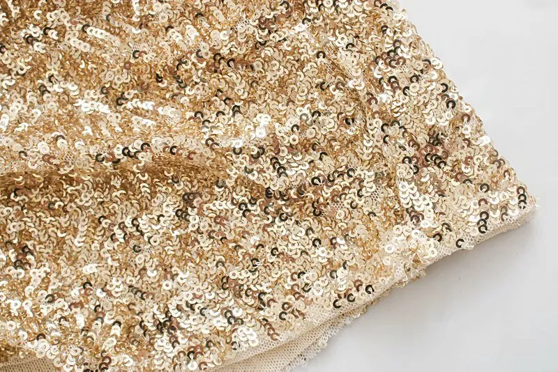 Sequins V-neck Pleated Elastic Waist Mini Dresses