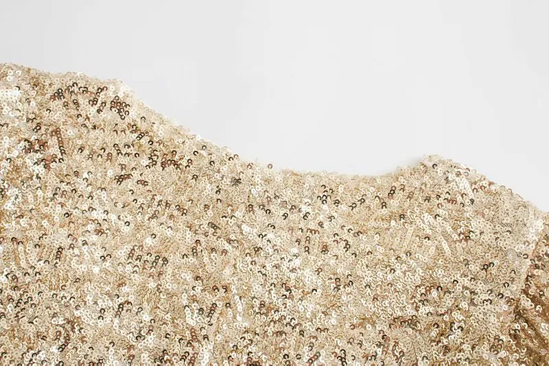 Sequins V-neck Pleated Elastic Waist Mini Dresses