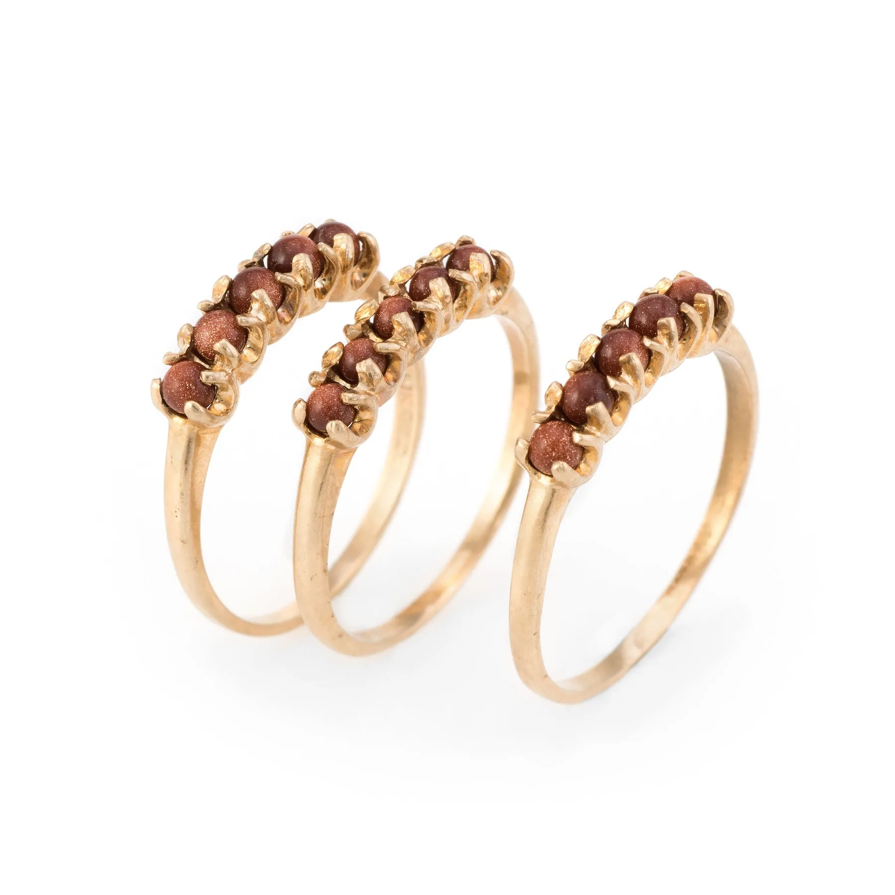 Set of 3 Stacking Rings Vintage Goldstone 10k Yellow Gold Estate Fine Jewelry