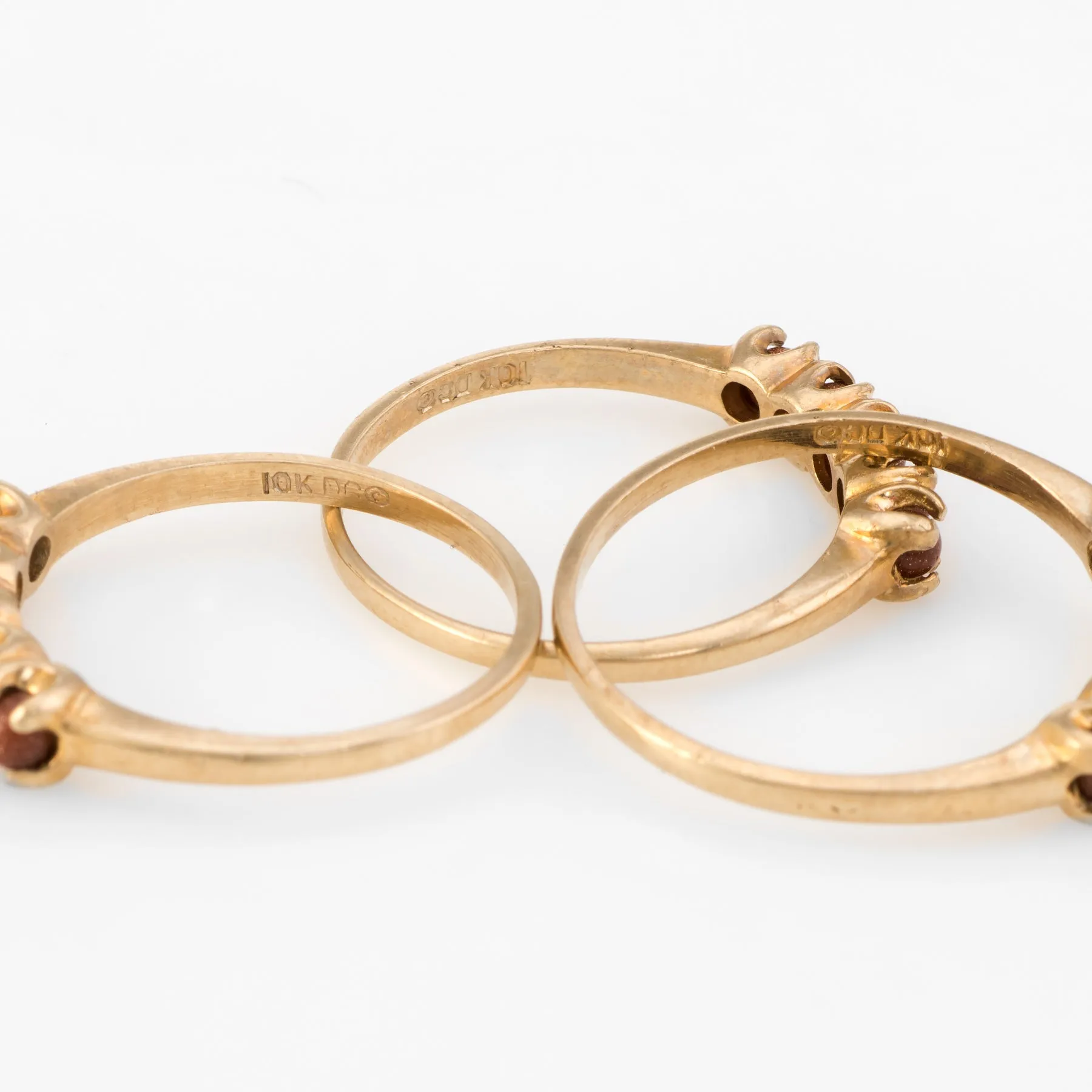 Set of 3 Stacking Rings Vintage Goldstone 10k Yellow Gold Estate Fine Jewelry