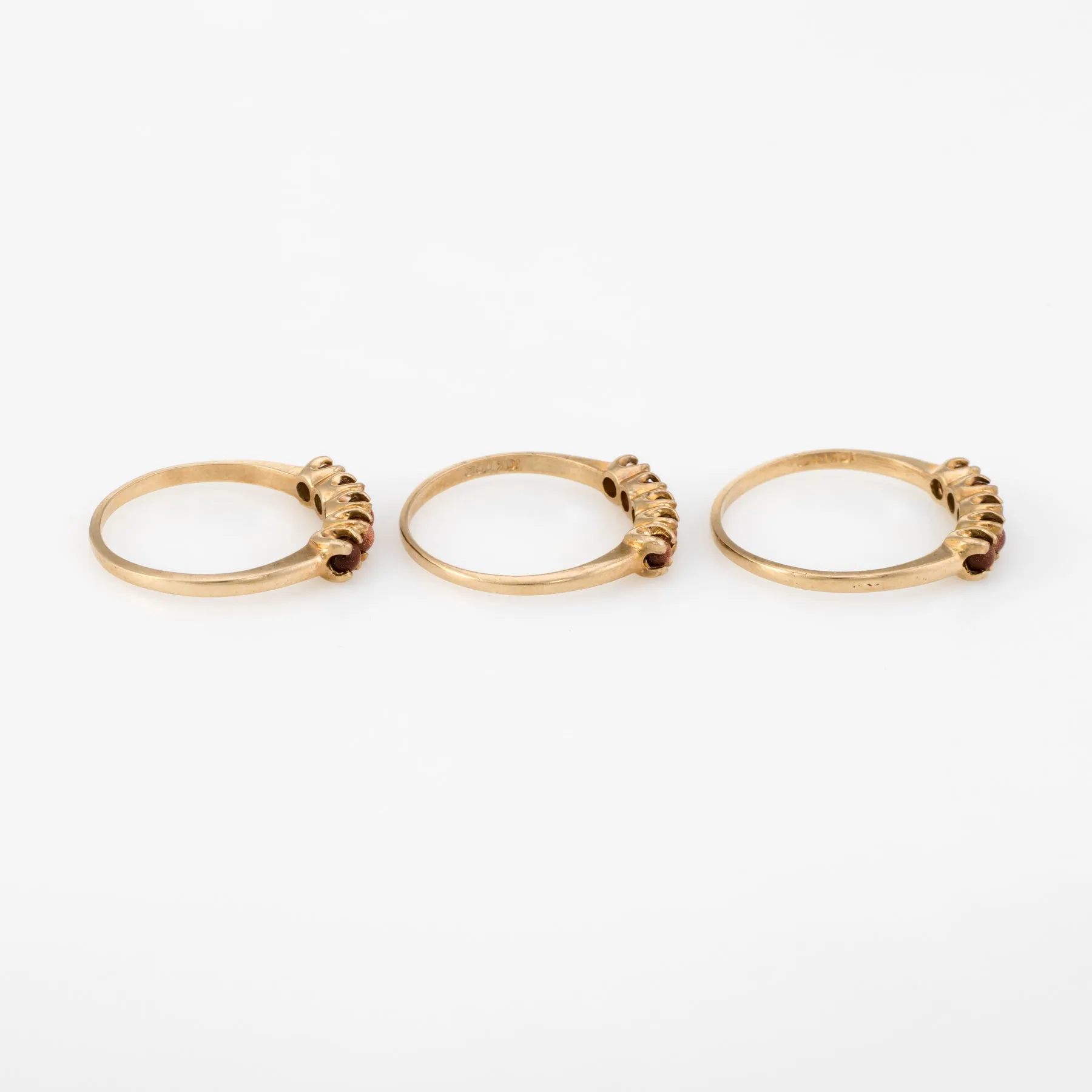 Set of 3 Stacking Rings Vintage Goldstone 10k Yellow Gold Estate Fine Jewelry