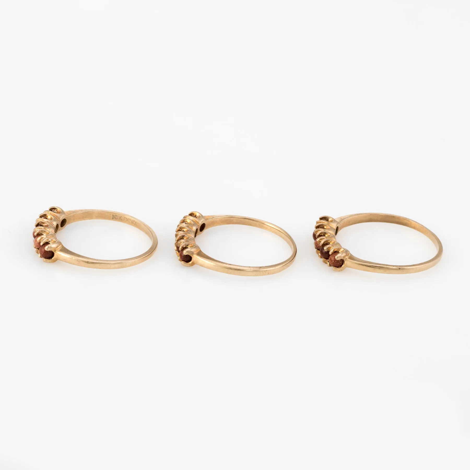 Set of 3 Stacking Rings Vintage Goldstone 10k Yellow Gold Estate Fine Jewelry