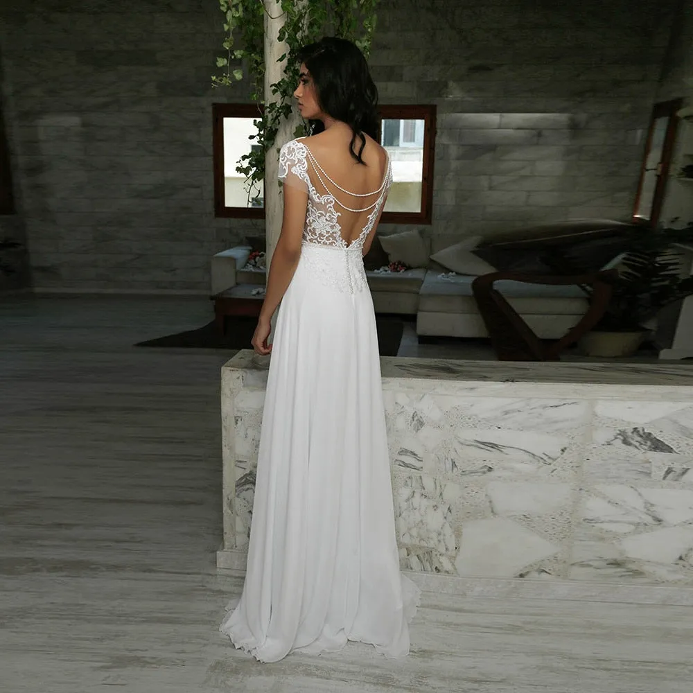 Sexy Beach Wedding Dress Boho Short Sleeves