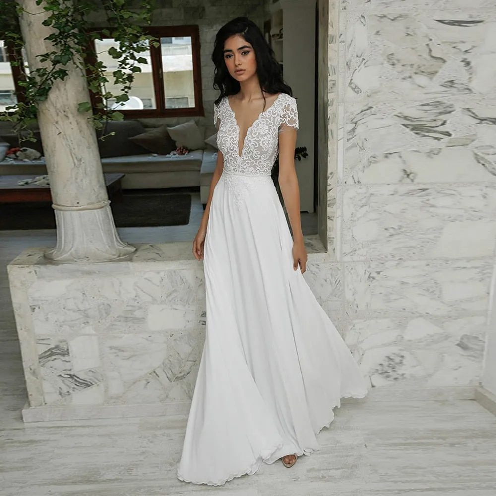 Sexy Beach Wedding Dress Boho Short Sleeves