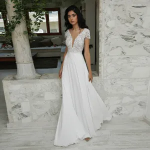 Sexy Beach Wedding Dress Boho Short Sleeves