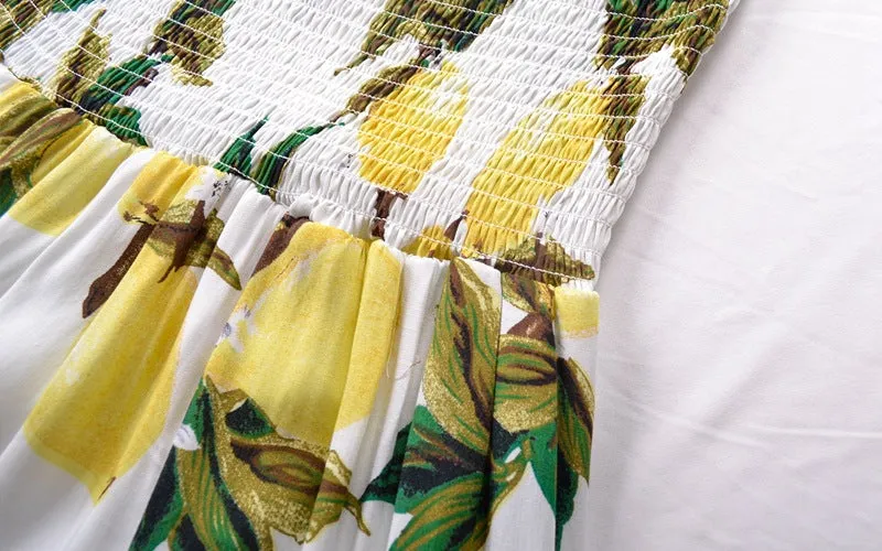 Sexy Wrapless Strapless Lemon Print Dress