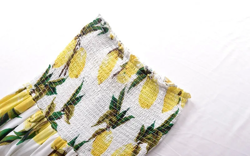Sexy Wrapless Strapless Lemon Print Dress