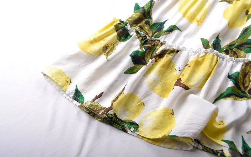 Sexy Wrapless Strapless Lemon Print Dress
