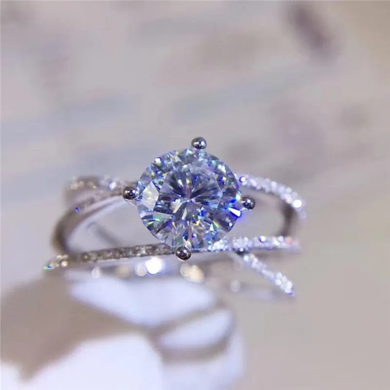 Shiny Fancy Zircon Cross Ring for Women Bridal Wedding Jewelry
