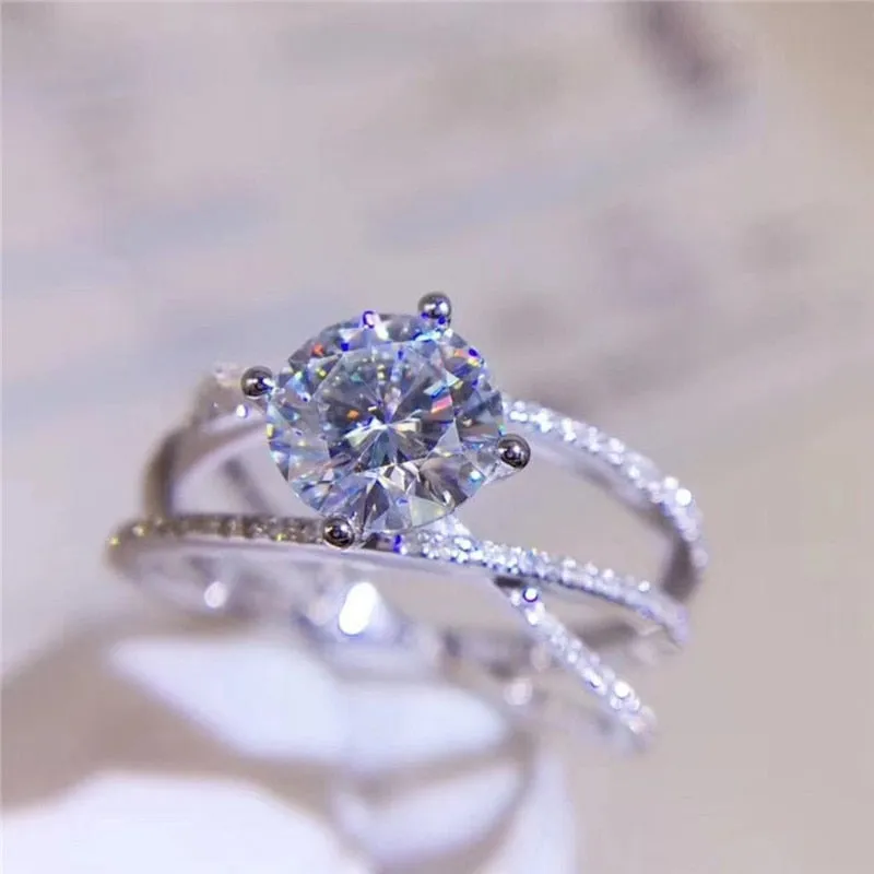 Shiny Fancy Zircon Cross Ring for Women Bridal Wedding Jewelry