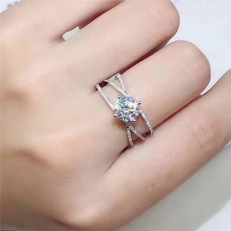 Shiny Fancy Zircon Cross Ring for Women Bridal Wedding Jewelry