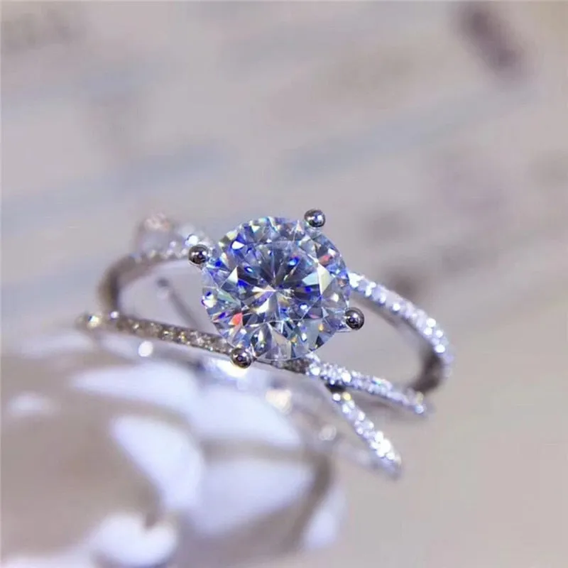 Shiny Fancy Zircon Cross Ring for Women Bridal Wedding Jewelry