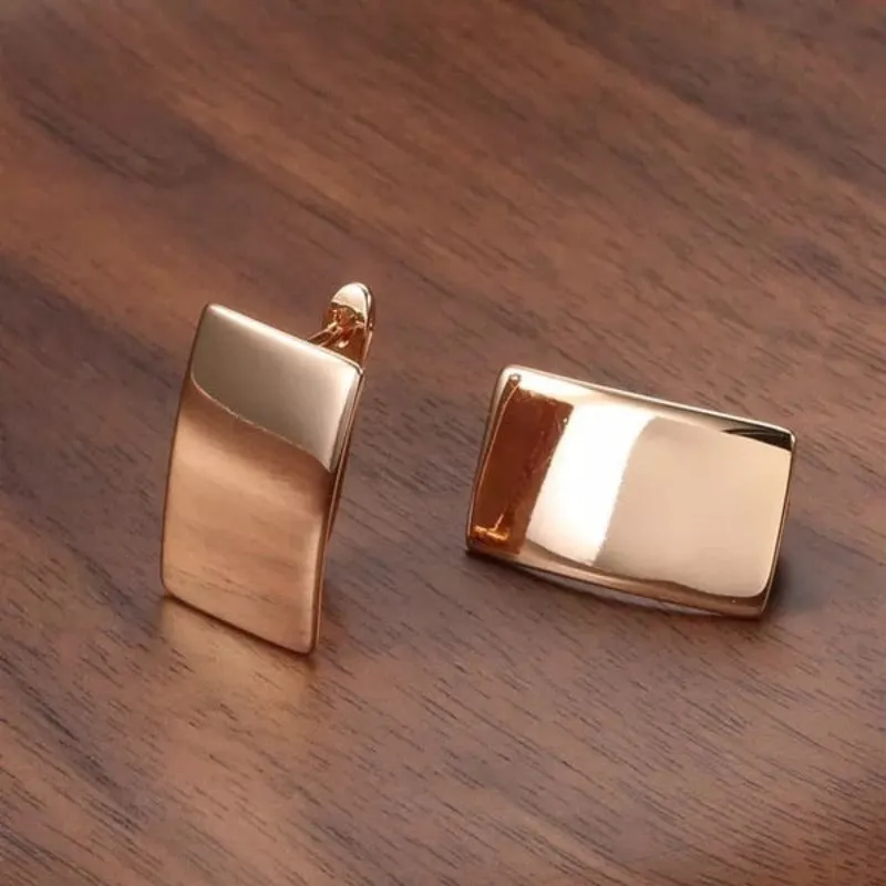Shiny Rectangular Gold Earrings for Women Engagement Jewelry
