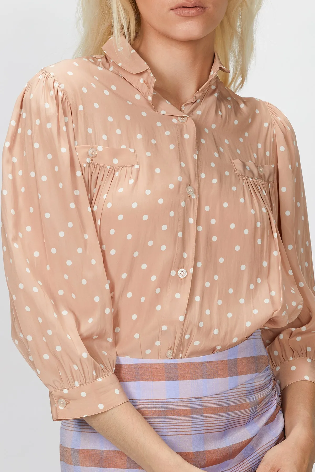 SHIRRED POCKET BLOUSE