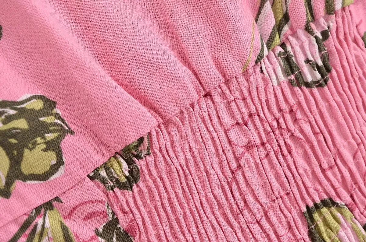 Short Sleeve Floral Print Square Collar Blouse