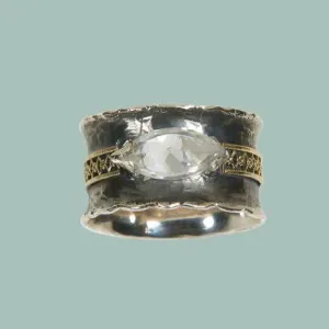 Silver & Gold Ring set  Garnet / Blue topaz / Opal / Tourmaline.