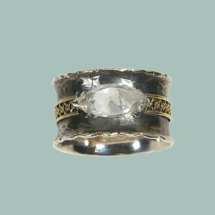 Silver & Gold Ring set  Garnet / Blue topaz / Opal / Tourmaline.