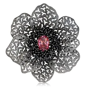 Silver Coronaria Brooch/Pendant with Pink Crystal