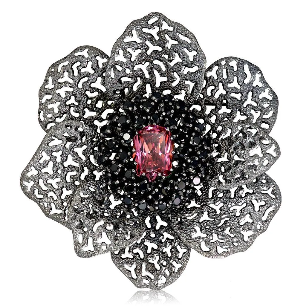 Silver Coronaria Brooch/Pendant with Pink Crystal