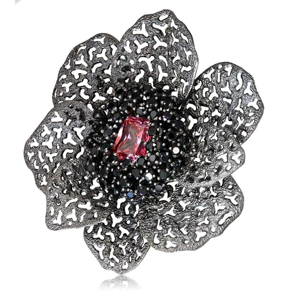 Silver Coronaria Brooch/Pendant with Pink Crystal